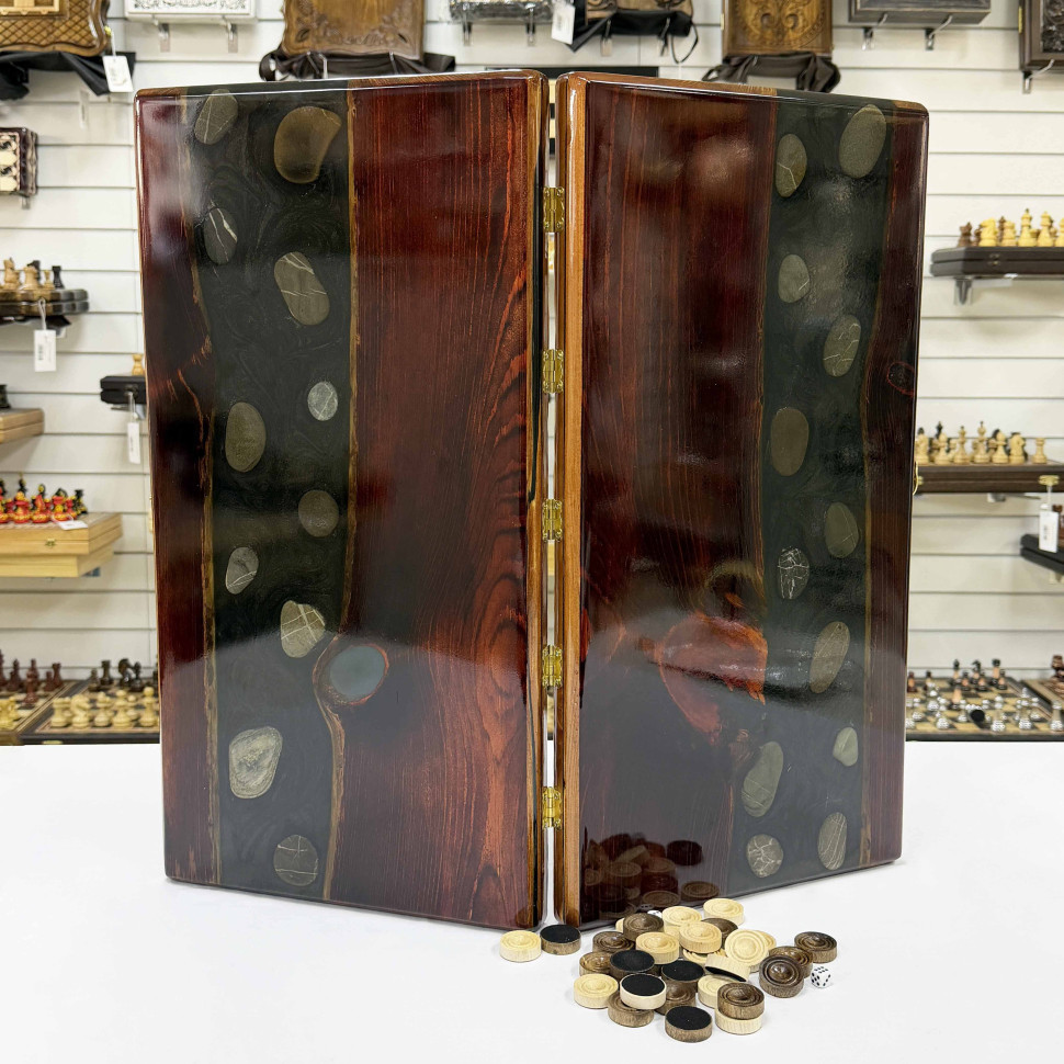 Нарды из эпоксидной смолы и дуба эксклюзивные 60 см фото 1 &mdash; hichess.ru - шахматы, нарды, настольные игры