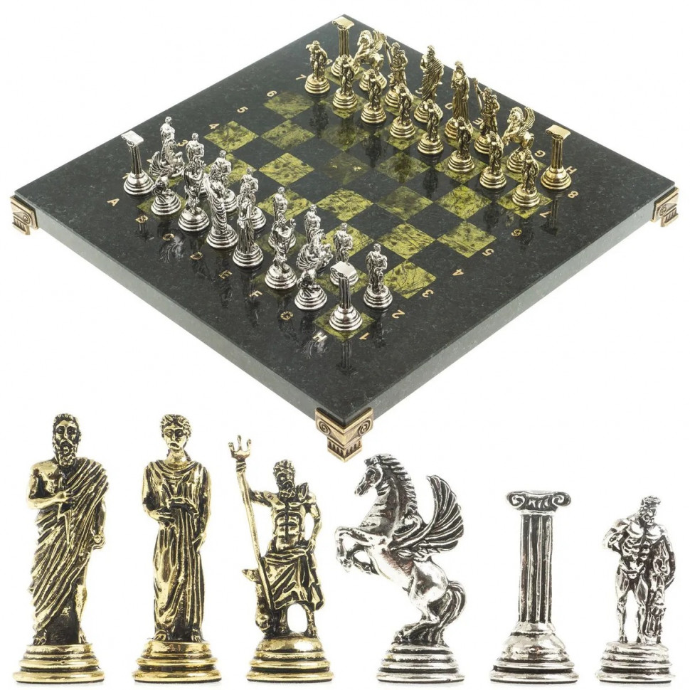 Шахматы подарочные из камня змеевик Геракл 28 на 28 см фото 1 — hichess.ru - шахматы, нарды, настольные игры