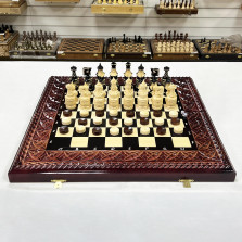 Набор 3 в 1 шахматы нарды шашки резной лак Медведь — hichess.ru - шахматы, нарды, настольные игры