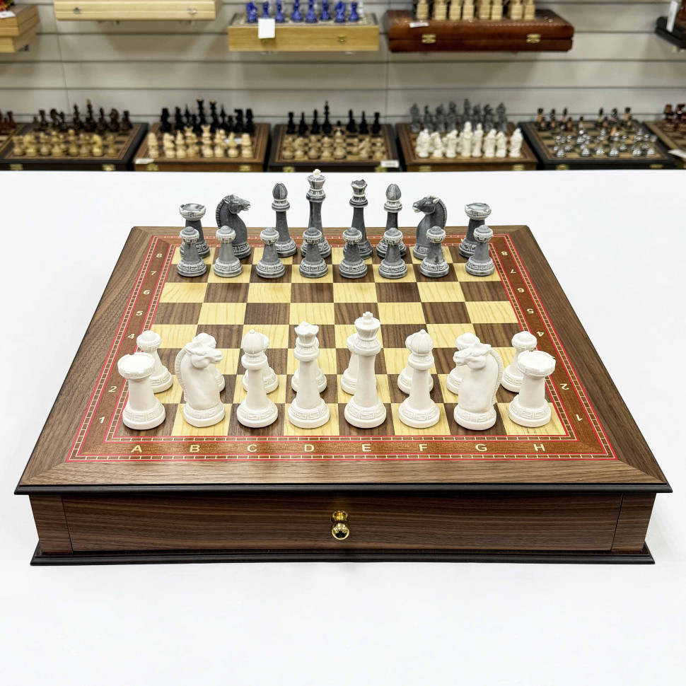 Шахматы в ларце с выдвижными ящиками орех Стаунтон литьевой мрамор фото 1 &mdash; hichess.ru - шахматы, нарды, настольные игры