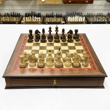 Шахматы в ларце с выдвижными ящиками орех Премиальные люкс &mdash; hichess.ru - шахматы, нарды, настольные игры
