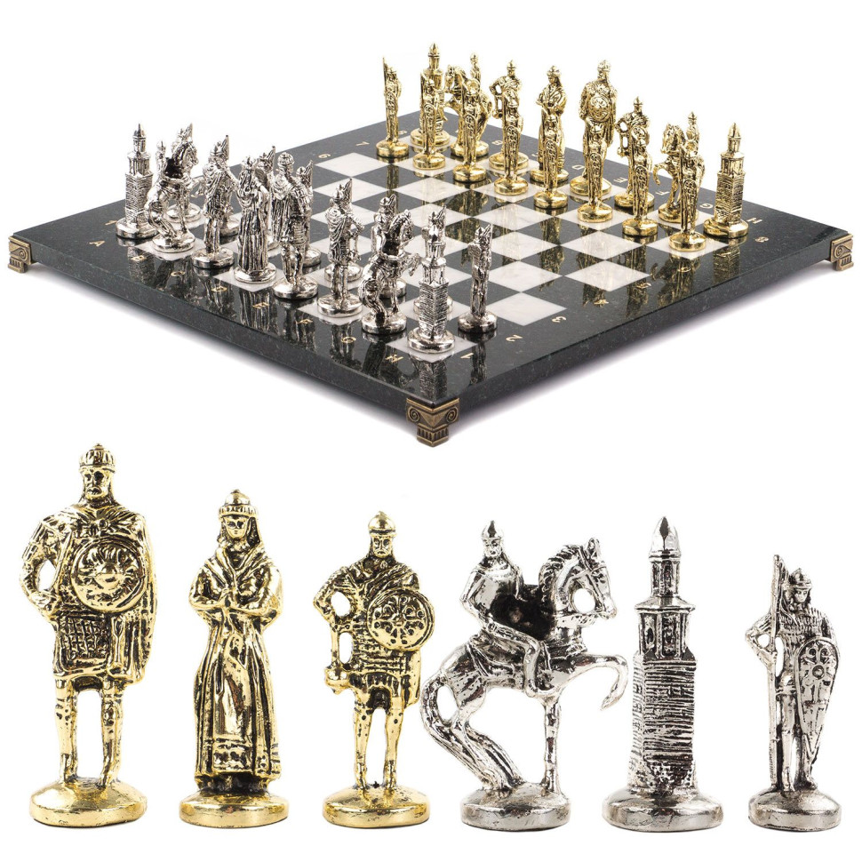 Шахматы "Русь" доска 40х40 см из мрамора фото 1 — hichess.ru - шахматы, нарды, настольные игры