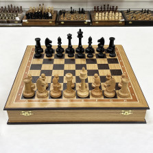 Шахматы подарочные в дубовом ларце с фигурами Стаунтон утяжеленные большие — hichess.ru - шахматы, нарды, настольные игры