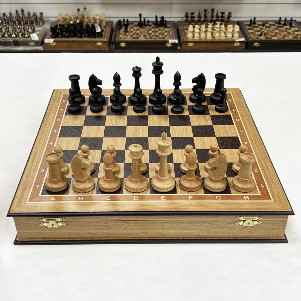 Шахматы подарочные в дубовом ларце с фигурами Стаунтон утяжеленные большие фото 1 — hichess.ru - шахматы, нарды, настольные игры