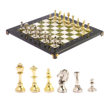 Шахматы подарочные каменные с металлическими фигурами Стаунтон 36 см змеевик — hichess.ru - шахматы, нарды, настольные игры