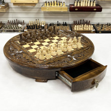 Шахматы деревянные с выдвижным ящиком резной Круг — hichess.ru - шахматы, нарды, настольные игры