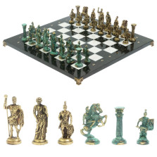 Шахматы каменные Римские войны фигуры бронза/патина 44 см мрамор змеевик — hichess.ru - шахматы, нарды, настольные игры