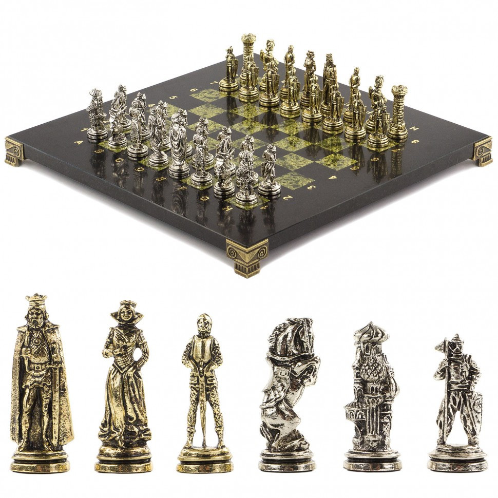 Шахматы "Рыцари" 28х28 см змеевик фото 1 — hichess.ru - шахматы, нарды, настольные игры