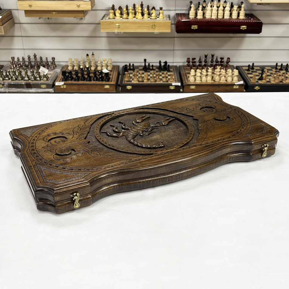 Нарды резные деревянные Скорпион 60 см с чехлом фото 1 — hichess.ru - шахматы, нарды, настольные игры