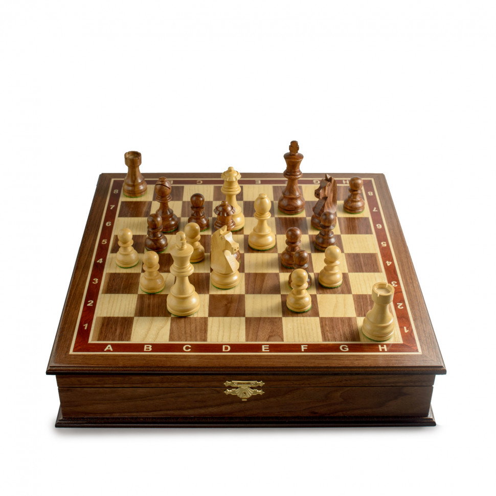 Шахматный ларец Дебют орех средний фото 1 — hichess.ru - шахматы, нарды, настольные игры