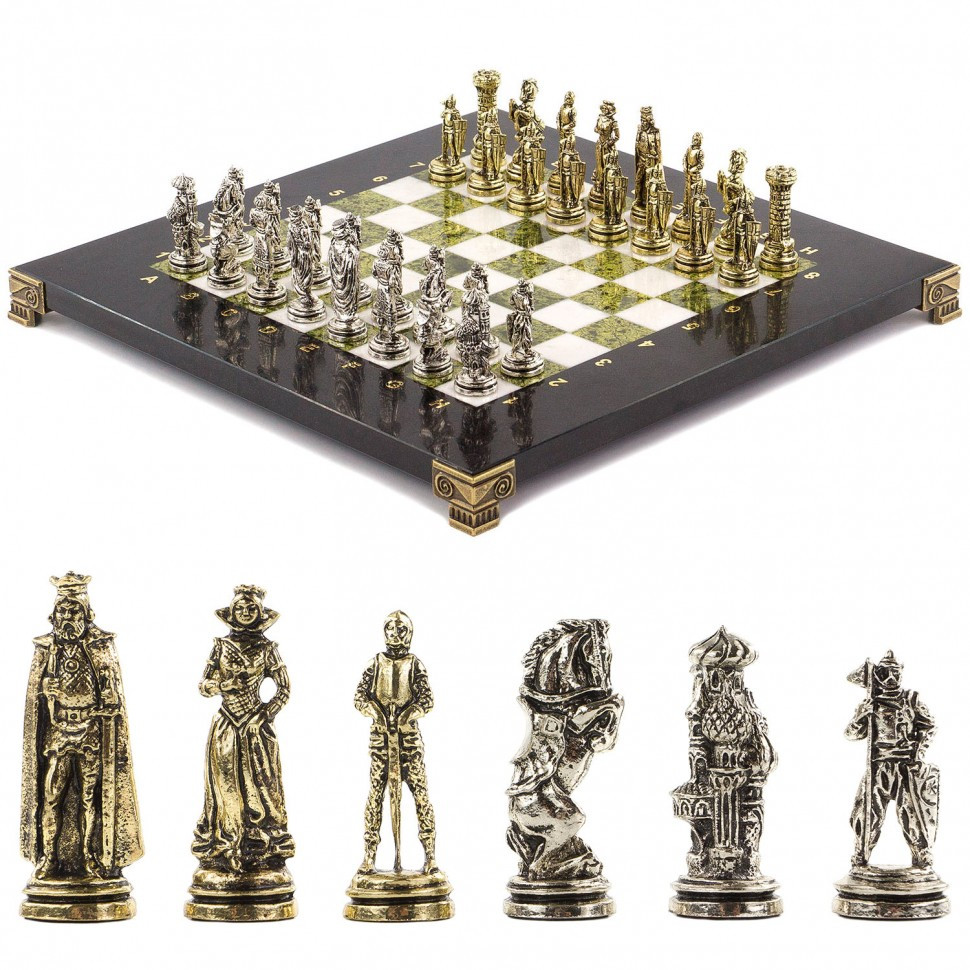 Шахматы "Рыцари" 28х28 см змеевик мрамор фото 1 — hichess.ru - шахматы, нарды, настольные игры