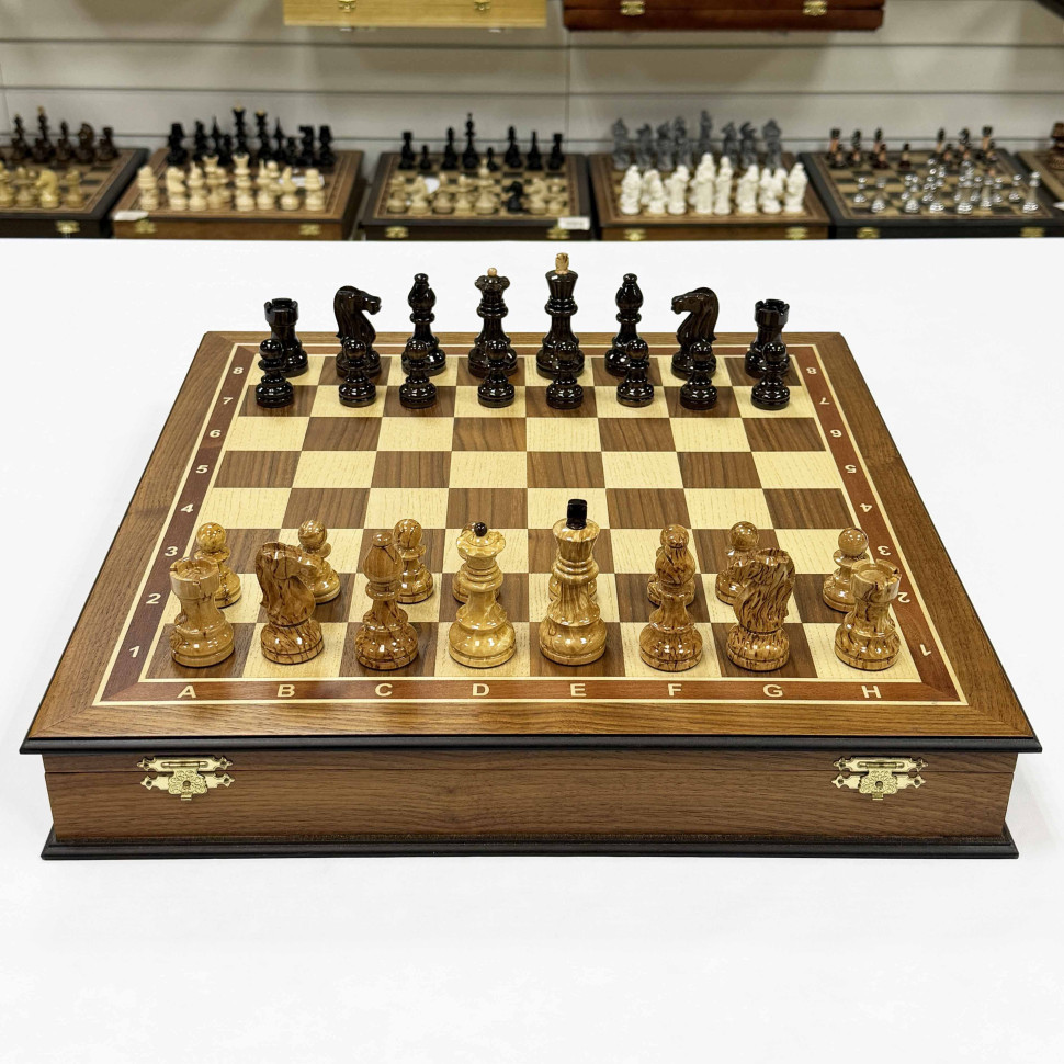 Шахматы карельская береза Стаунтон орех в ларце фото 1 &mdash; hichess.ru - шахматы, нарды, настольные игры