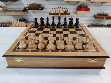  Шахматы карельская береза Стаунтон дуб в ларце — hichess.ru - шахматы, нарды, настольные игры