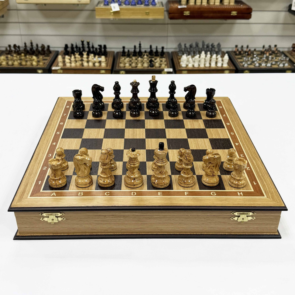  Шахматы карельская береза Стаунтон дуб в ларце фото 1 &mdash; hichess.ru - шахматы, нарды, настольные игры