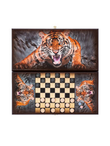 Нарды деревянные Оскал тигра малые 40 на 40 см — hichess.ru - шахматы, нарды, настольные игры