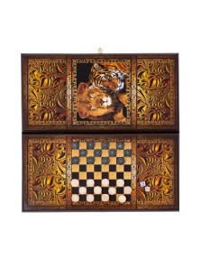 Нарды деревянные Тигр и Лев малые 40 на 40 см — hichess.ru - шахматы, нарды, настольные игры