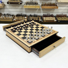 Шахматы в ларце из дуба с выдвижными ящиками Итальянский дизайн Люкс — hichess.ru - шахматы, нарды, настольные игры