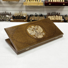 Нарды деревянные дорожные 40 см Герб России — hichess.ru - шахматы, нарды, настольные игры