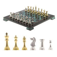Шахматы из камня &quot;Стаунтон&quot; доска 40х40 см змеевик фигуры металл / Шахматы настольные / Набор шахмат / Шахматы сувенирные — hichess.ru - шахматы, нарды, настольные игры