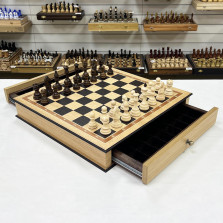 Шахматный ларец дубовый с выдвижными ящиками Бастион матовый — hichess.ru - шахматы, нарды, настольные игры