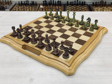 Шахматы из дерева подарочные с ручкой и ячейками Антик металл — hichess.ru - шахматы, нарды, настольные игры