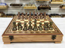 Шахматный ларец красное дерево с фигурами Антик 52 см — hichess.ru - шахматы, нарды, настольные игры