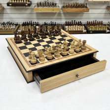Шахматный ларец с выдвижными ящиками дуб Премиальный люкс — hichess.ru - шахматы, нарды, настольные игры