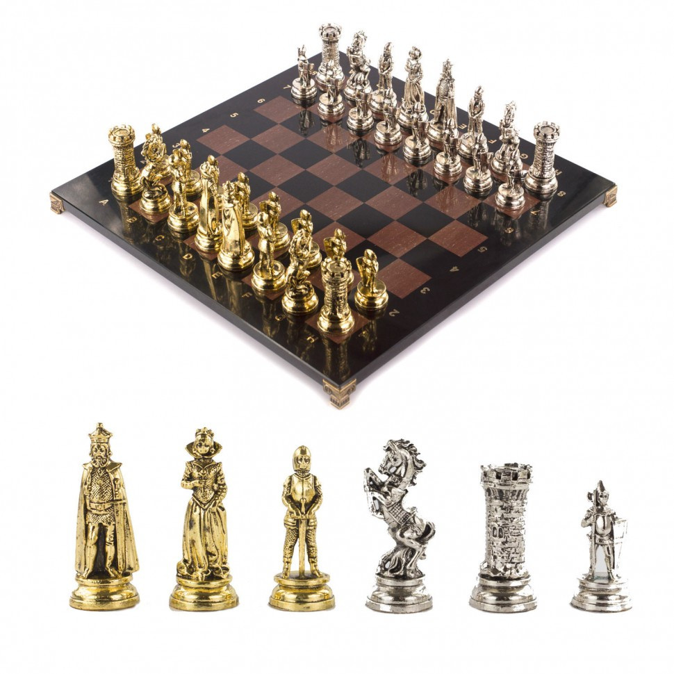 Подарочные шахматы "Рыцари" доска 44х44 см из мрамора и змеевика фото 1 — hichess.ru - шахматы, нарды, настольные игры