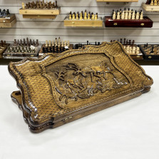 Нарды резные из массива бука Волки и олень — hichess.ru - шахматы, нарды, настольные игры