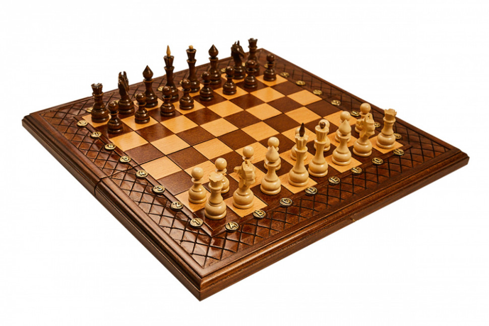 Шахматы + нарды резные "Эндшпиль 1" 40, Simonyan фото 1 — hichess.ru - шахматы, нарды, настольные игры