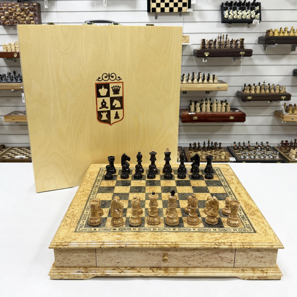 Шахматный ларец эксклюзивный из карельской березы Элит большой фото 1 &mdash; hichess.ru - шахматы, нарды, настольные игры