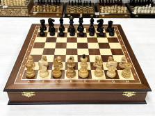 Шахматный ларец Махагон красное дерево с фигурами из карельской березы 45 см — hichess.ru - шахматы, нарды, настольные игры