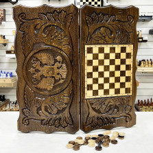 Нарды резные узорные большие из массива бука Герб темный — hichess.ru - шахматы, нарды, настольные игры