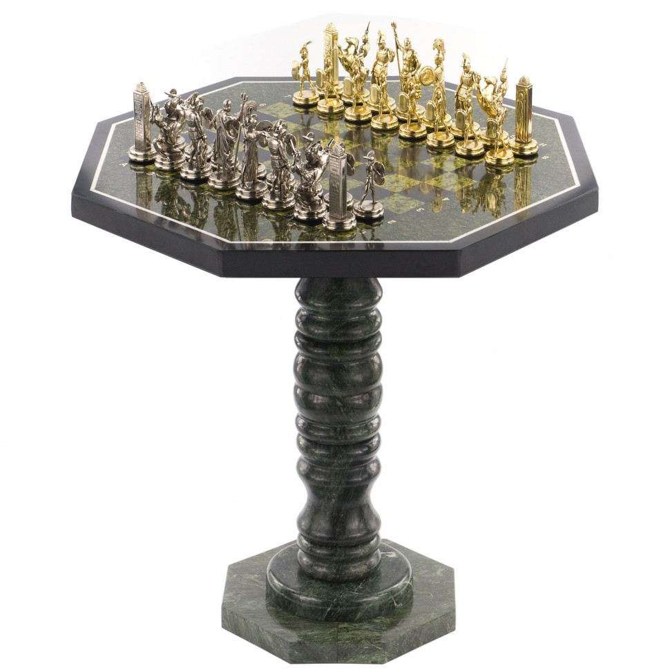 Шахматный стол "Греческая мифология" змеевик фото 1 — hichess.ru - шахматы, нарды, настольные игры