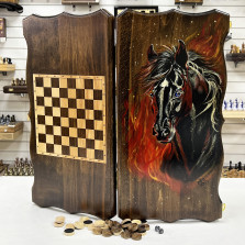 Нарды из массива бука художественная роспись Конь ручная работа 60 см — hichess.ru - шахматы, нарды, настольные игры