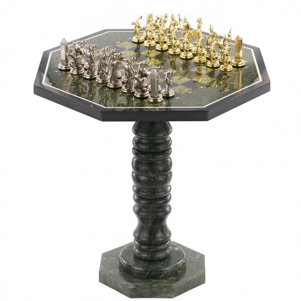 Шахматный стол "Метатели дисков" змеевик металл фото 1 — hichess.ru - шахматы, нарды, настольные игры