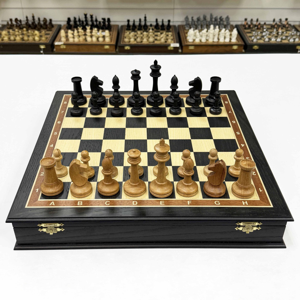 Шахматы в ларце моренный дуб большие Этюд с утяжелением фото 1 &mdash; hichess.ru - шахматы, нарды, настольные игры