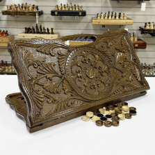 Нарды резные из массива бука с ручкой Восточный цветок 60 см &mdash; hichess.ru - шахматы, нарды, настольные игры