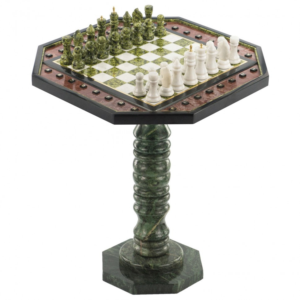 Шахматный стол из мрамора и змеевика №2 фото 1 — hichess.ru - шахматы, нарды, настольные игры