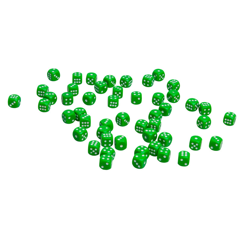 Кости игральные пластиковые, 10мм, 1 шт, цвет зеленый фото 1 — hichess.ru - шахматы, нарды, настольные игры