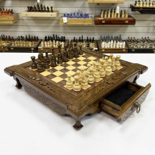 Шахматы в ларце с выдвижными ящиками из массива бука Султан &mdash; hichess.ru - шахматы, нарды, настольные игры