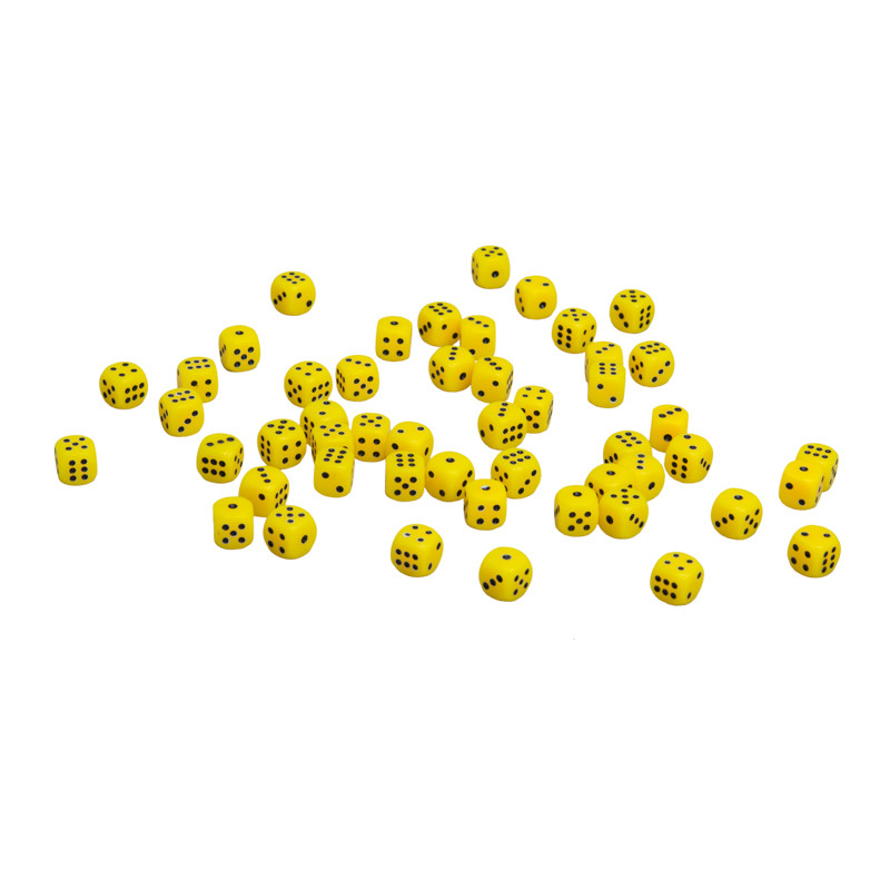 Кости игральные пластиковые, 10мм, 1 шт, цвет желтый фото 1 — hichess.ru - шахматы, нарды, настольные игры
