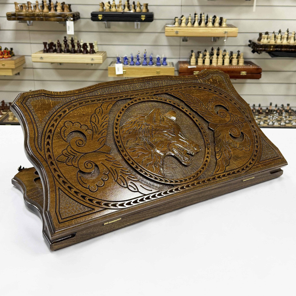 Нарды резные из массива бука Волчий оскал 60 см фото 1 &mdash; hichess.ru - шахматы, нарды, настольные игры