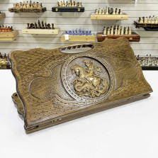 Нарды подарочные из массива бука Георгий Победоносец с ручкой 60 см &mdash; hichess.ru - шахматы, нарды, настольные игры