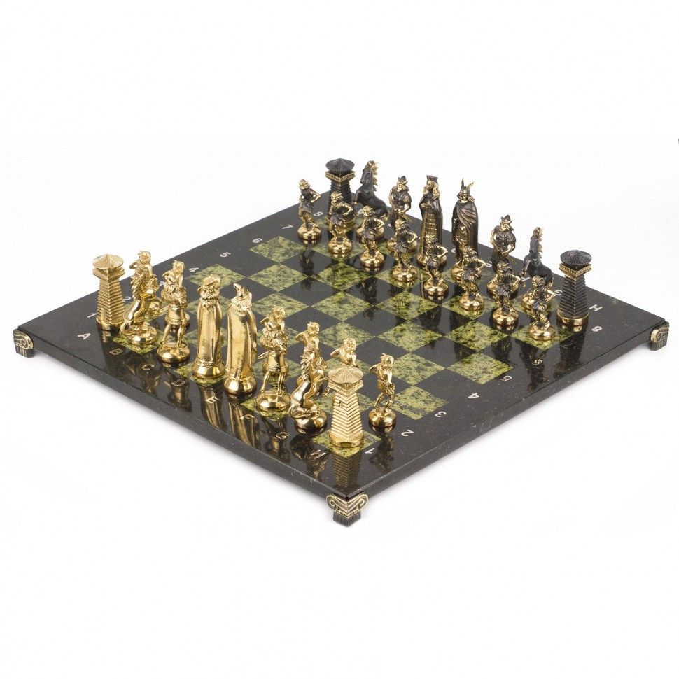 Шахматы "Викинги" из змеевика 40х40 см фото 1 — hichess.ru - шахматы, нарды, настольные игры