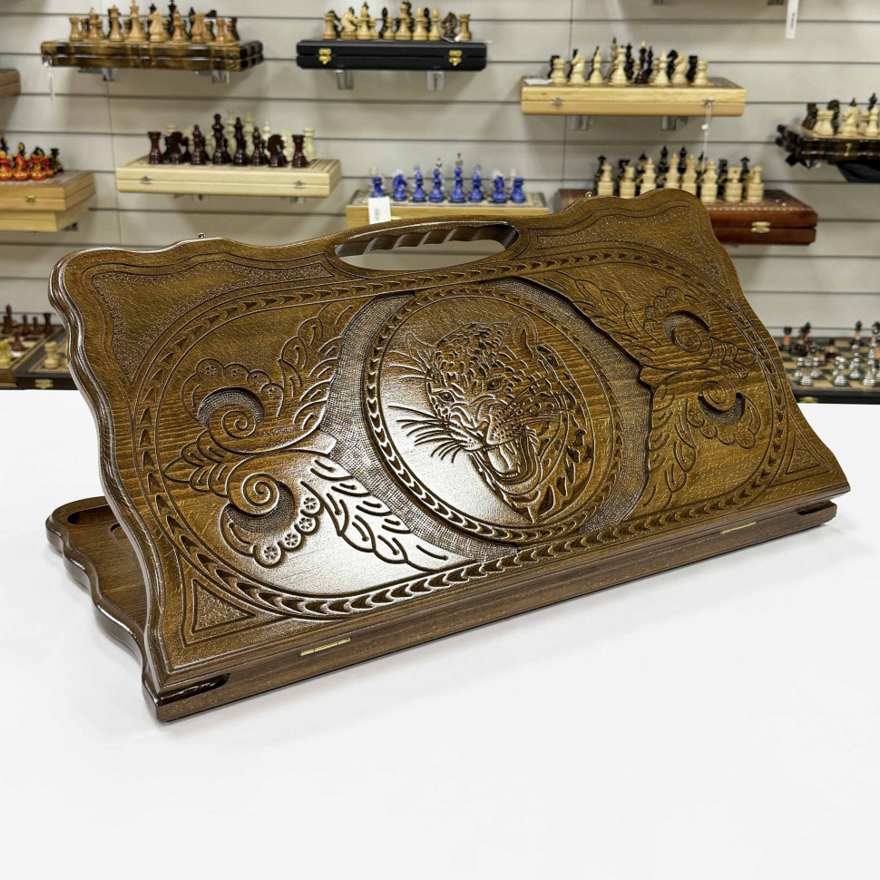 Нарды из массива бука подарочные Голова гепарда 60 см фото 1 &mdash; hichess.ru - шахматы, нарды, настольные игры