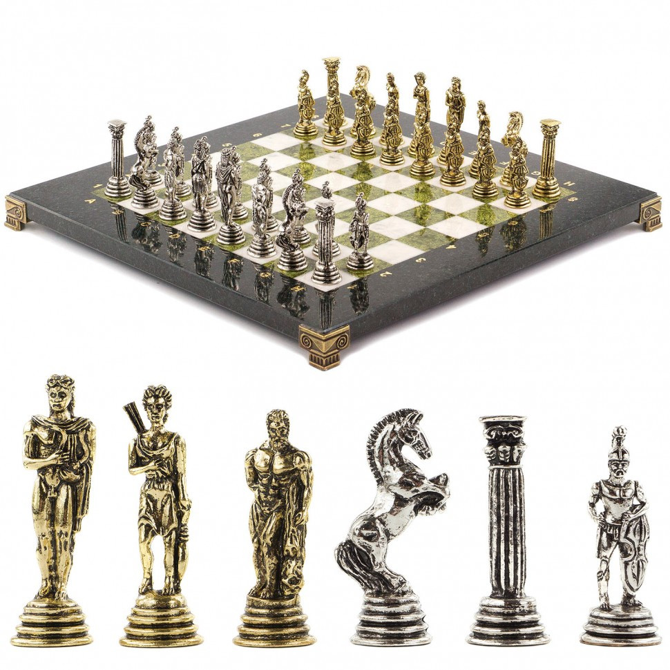 Шахматы "Греко-Римская война" 32х32 см змеевик мрамор фото 1 — hichess.ru - шахматы, нарды, настольные игры