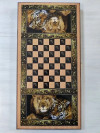 Нарды шашки подарочные деревянные с рисунком Львы средние 50 на 50 см фото 3 — hichess.ru - шахматы, нарды, настольные игры