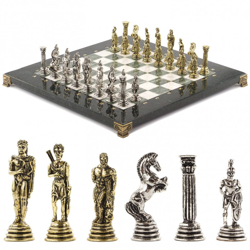 Шахматы "Греко-Римская война" 32х32 см офиокальцит мрамор фото 1 — hichess.ru - шахматы, нарды, настольные игры