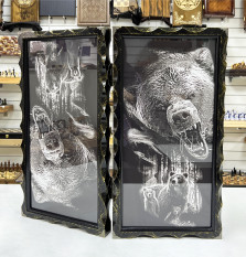 Нарды стеклянные подарочные Медведь 63 см с чехлом — hichess.ru - шахматы, нарды, настольные игры